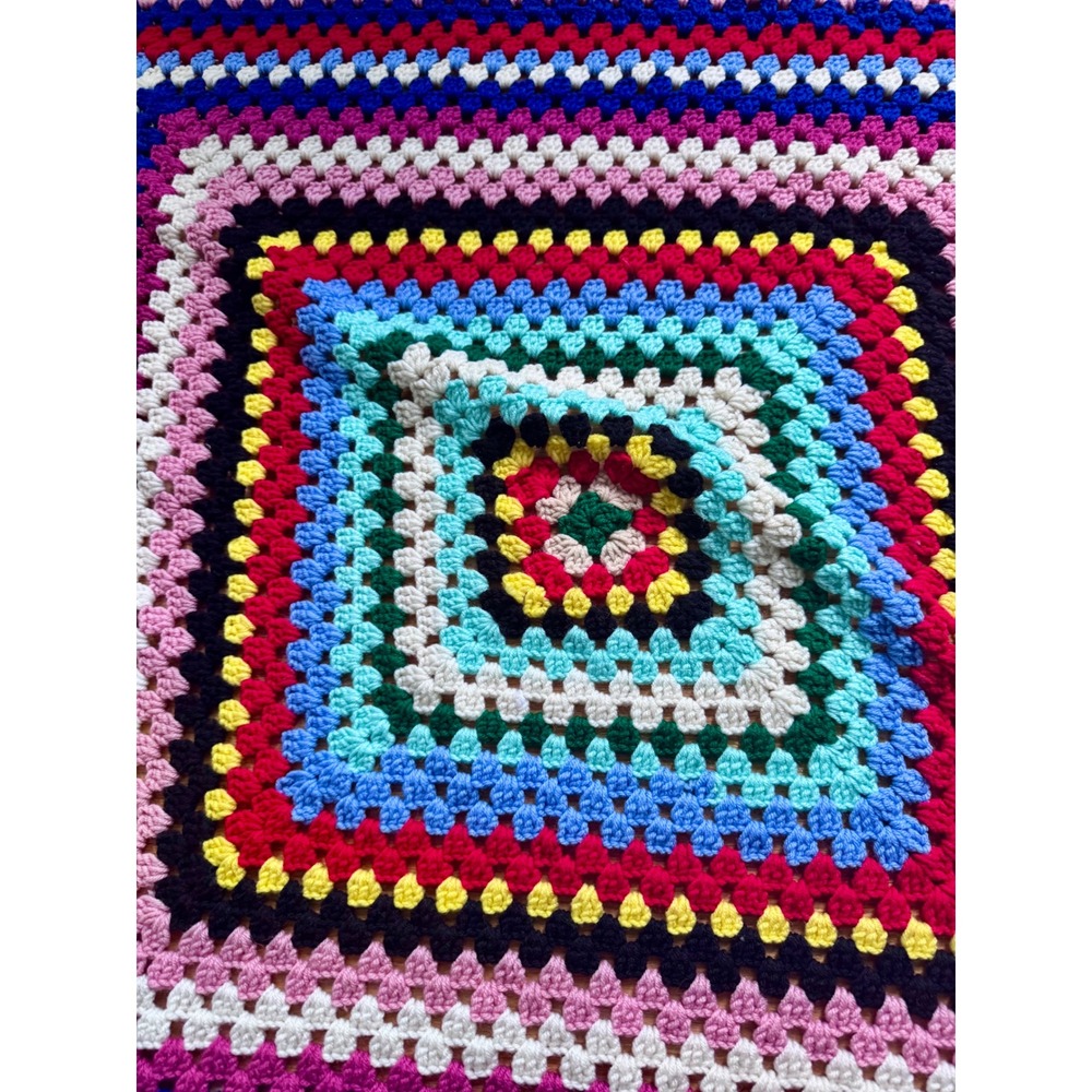 Vintage Handmade Crochet Afghan Throw Blanket Square 55x55 Boho Cottage - Picture 4 of 11
